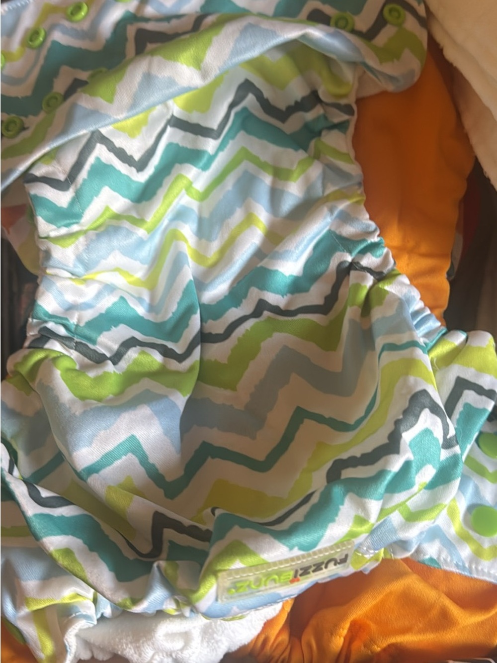 Reusable Zigzag Print Cloth Diaper in Teal & Lime